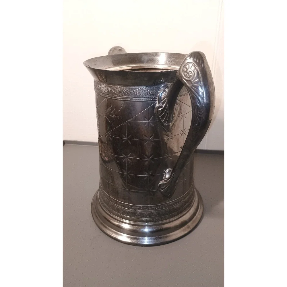Benedict Rogers Silver Co Pitcher Antique 8.5in Silver Plated Etched Floral BRC2